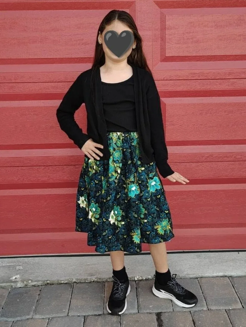 Floral & Gold Glitter Midi Skirt (Cambodian Print)